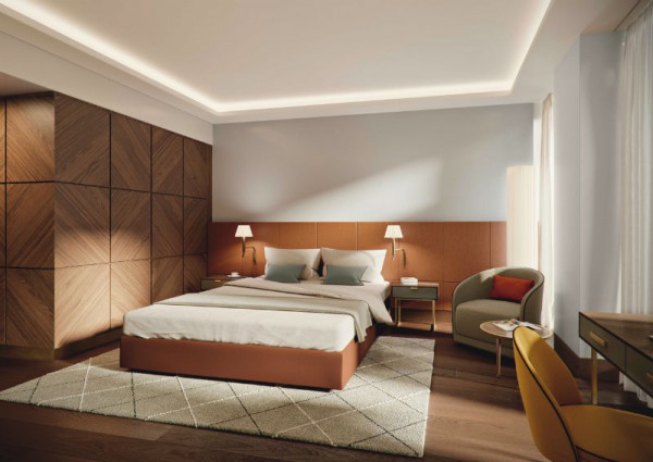 So werden die neuen Zimmer im 2019 eröffnenden Flagship-Hotel der Mövenpick Gruppe in Basel aussehen. Abb.: Mövenpick Hotels & Resorts