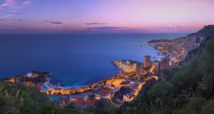 Winter sunset sky and clouds over the Principality of Monaco.